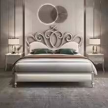 French bedroom solid wood bed light luxury cream style princess bed European leather modern double bed