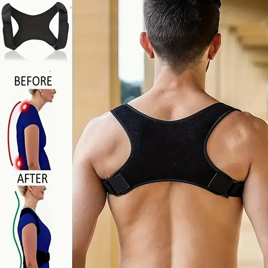 1pc PosturePal Adjustable Posture Corrector - Comfortable Polyester Shoulder & Back Support Brace for Improved Posture